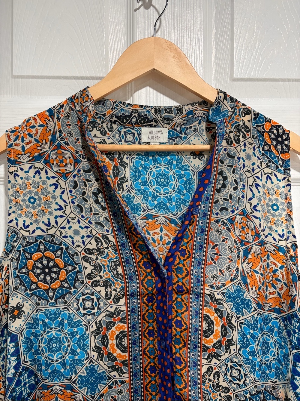 Willow Blossom Boho Tile Print Sleeveless Tunic Dress V-Neck Medium - Picture 3 of 8